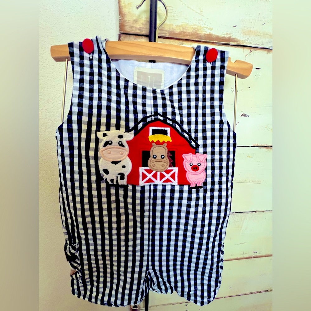 Lil Cactus black & white farm friends gingham jon jon